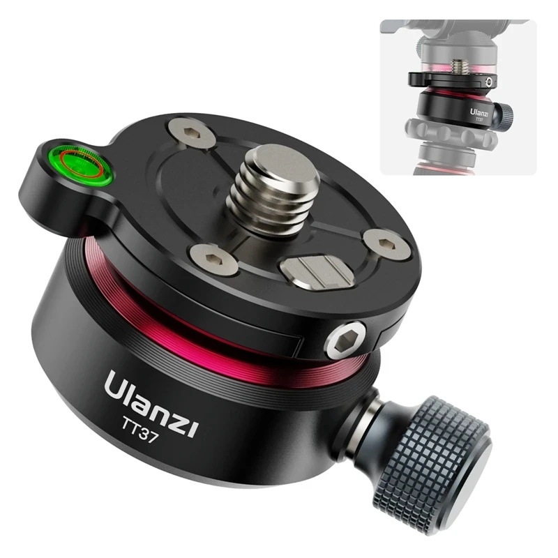 Ulanzi TT37 Mini nivelamento base tripé, 3/8 ''1/4'' cabeça do parafuso, montagem de ajuste horizontal universal, cabeça panorâmica para DSLR tiro