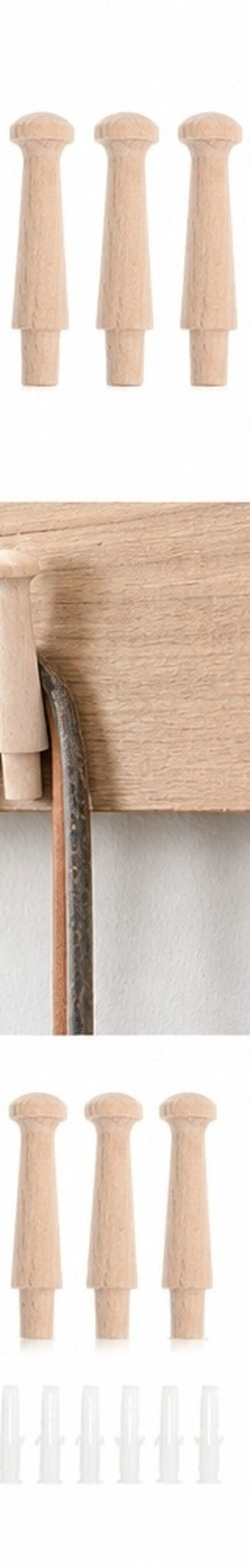 6pcs Unfinished Beech Wood Wall Hooks – Rustic Wooden Coat Hooks for Hallway, Bedroom & Bathroom Decor