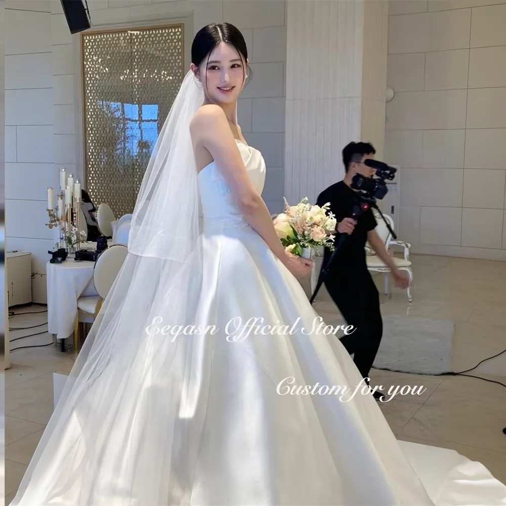 Beautiful White Long Wedding Dresses for Women A Line Princess Satin Vestidos De Novia Corset Korea Bridal Gowns Customized