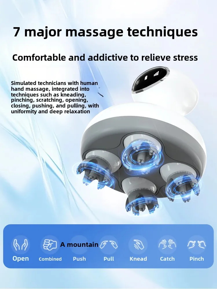 Head massager for shampooing and unblocking meridians, kneading, fully automatic head therapy, electric scalp massager