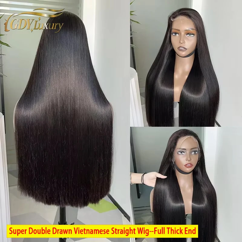GDYLuxury 250% Density Real HD Lace Frontal Wig Vietnamese Raw Hair Super Double Drawn Straight Human Hair Wigs Full Thick End