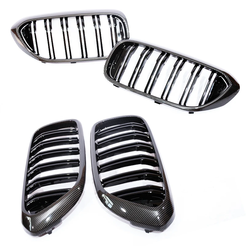 For 5 Series G30 2017-2023 Dual Slat Grille Gloss Black Matte Black Carbon Look Silver Frame Tri-Color M Styling Front Bumper