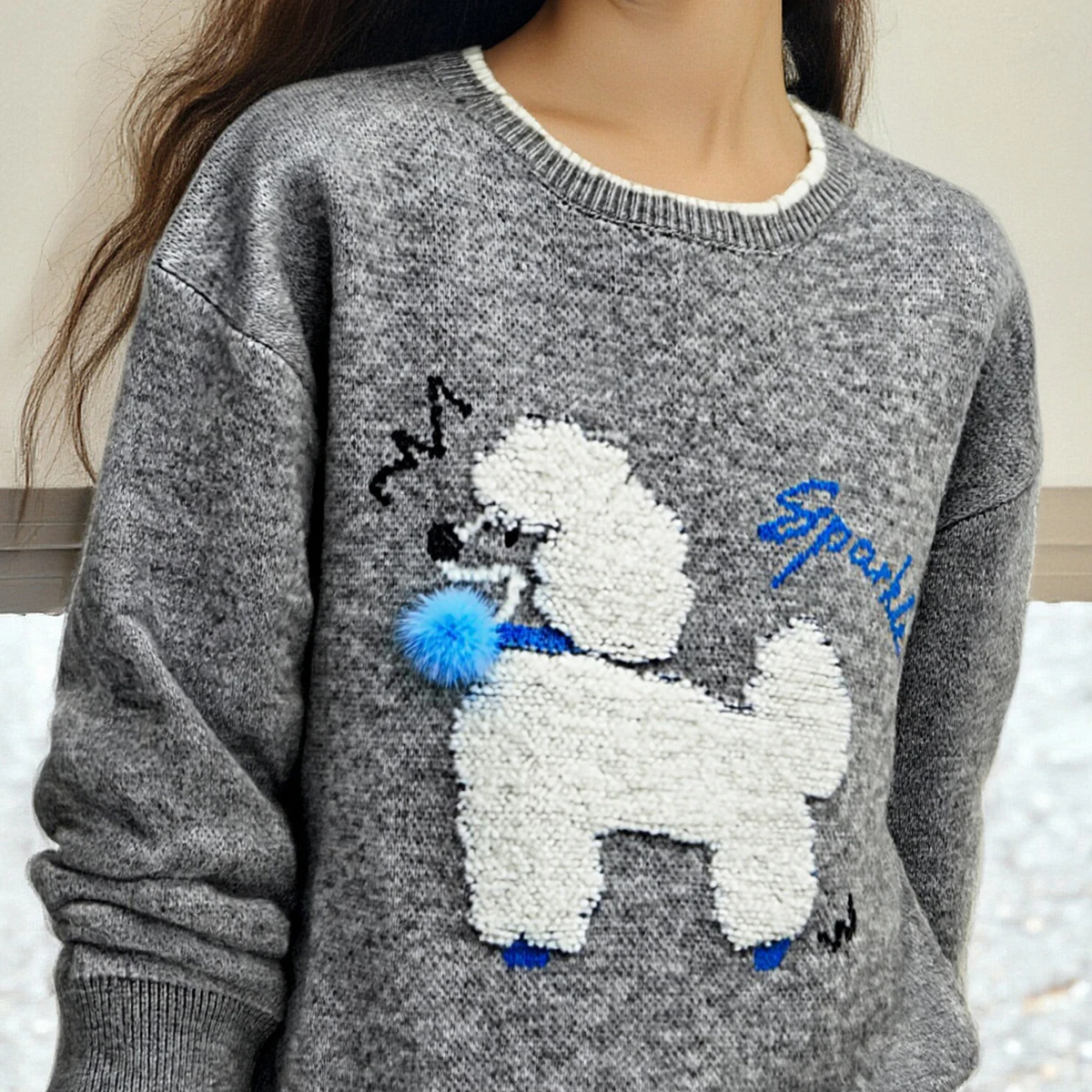 OLrain Sweaters Women Funny Embroidered Contrast Color Ruffled Pullovers Winter 2026 Casual Full Sleeve Jumpers O57DM002260 view 3