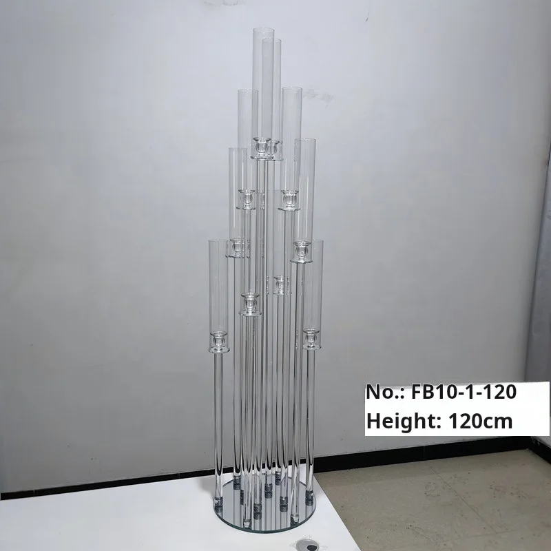 

【Best-selling】5/8/10 arm holder transparent glass candle holder for wedding center decoration table