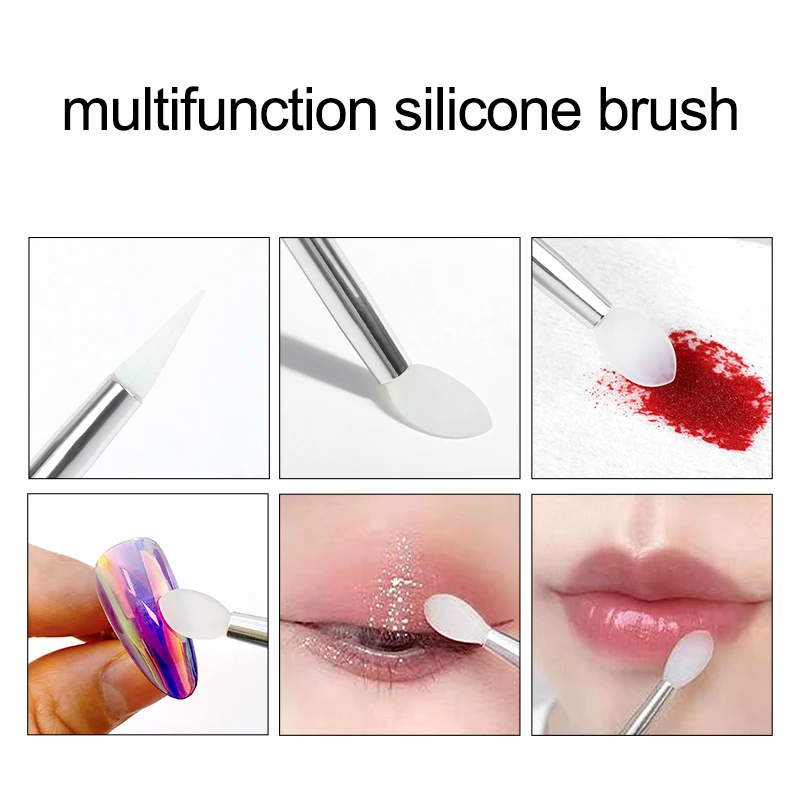 5PCS Multifunction Silicone Brush Nail Powder Make Up Eye Shadow Dipping Tool Nail Art Glitter Dip Brush Makeup Brush