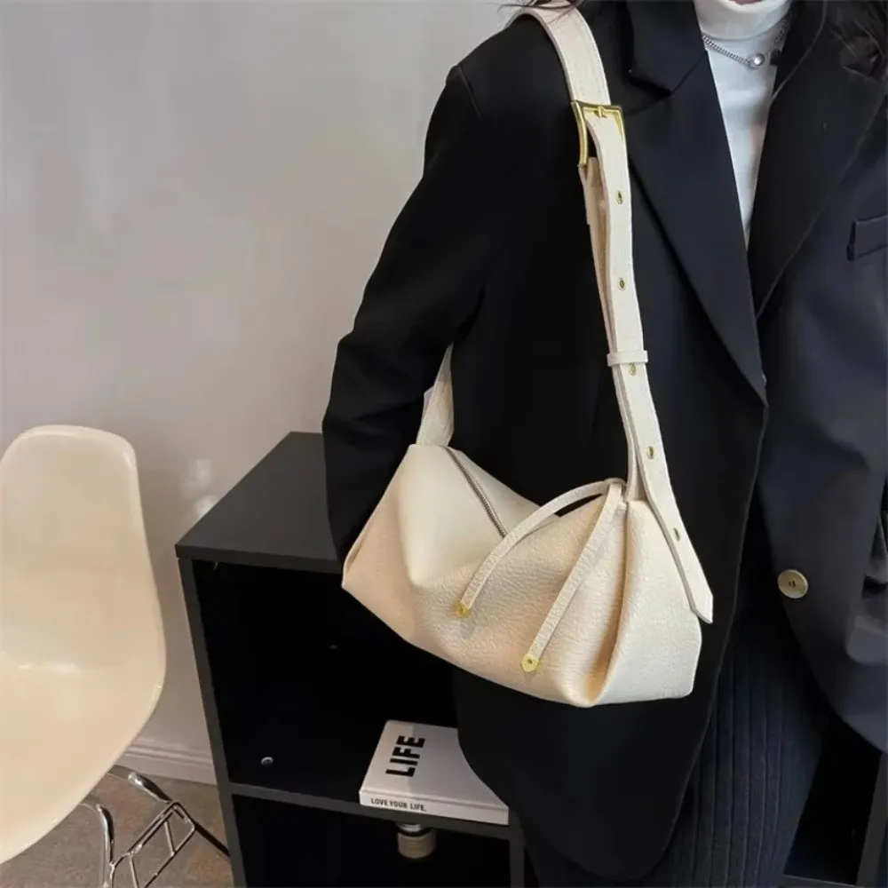 

New Soft PU Leather Bucket Bag Solid Color Lichee Pattern Shoulder Bag Large Capacity Zipper Crossbody Bag Women