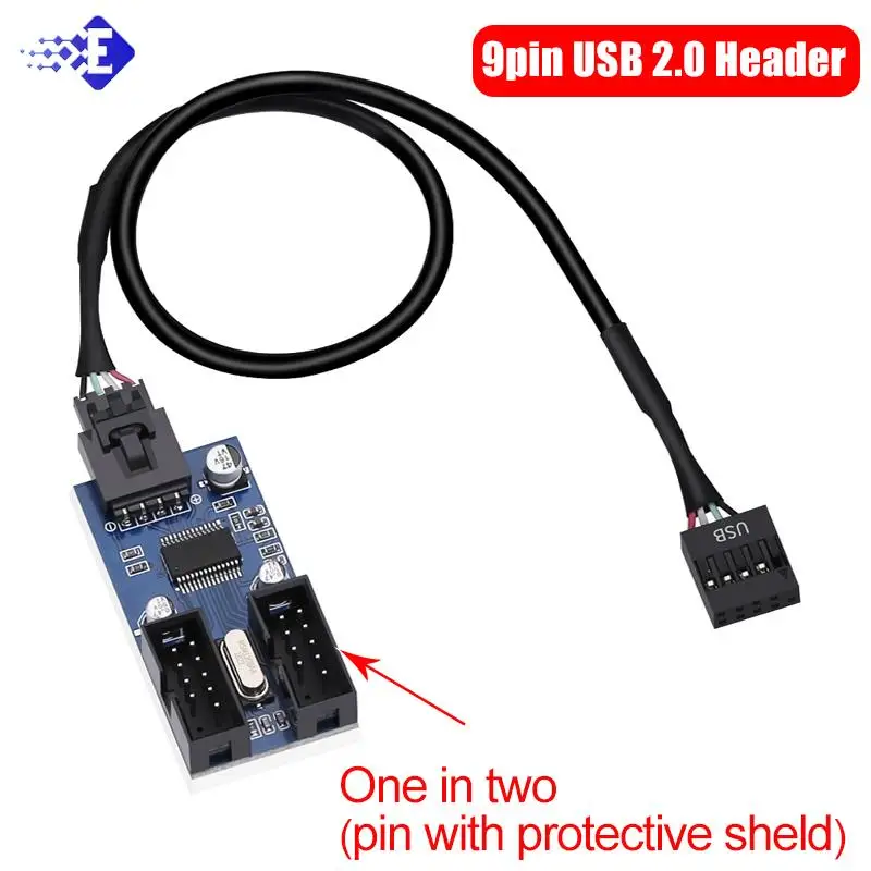 30cm USB 9pin Expansion Card Male 1 To 2 Female Extension Cable Adapter Circuit Board 2.0 HUB Hub For Desktop Motherboard