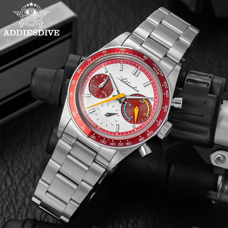 ADDIESDIVE Luxury VK63 Quartz Watches Multifunction Chronograph AR Coating Colorful Reloj Hombre AD2539 100m Waterproof Luminous