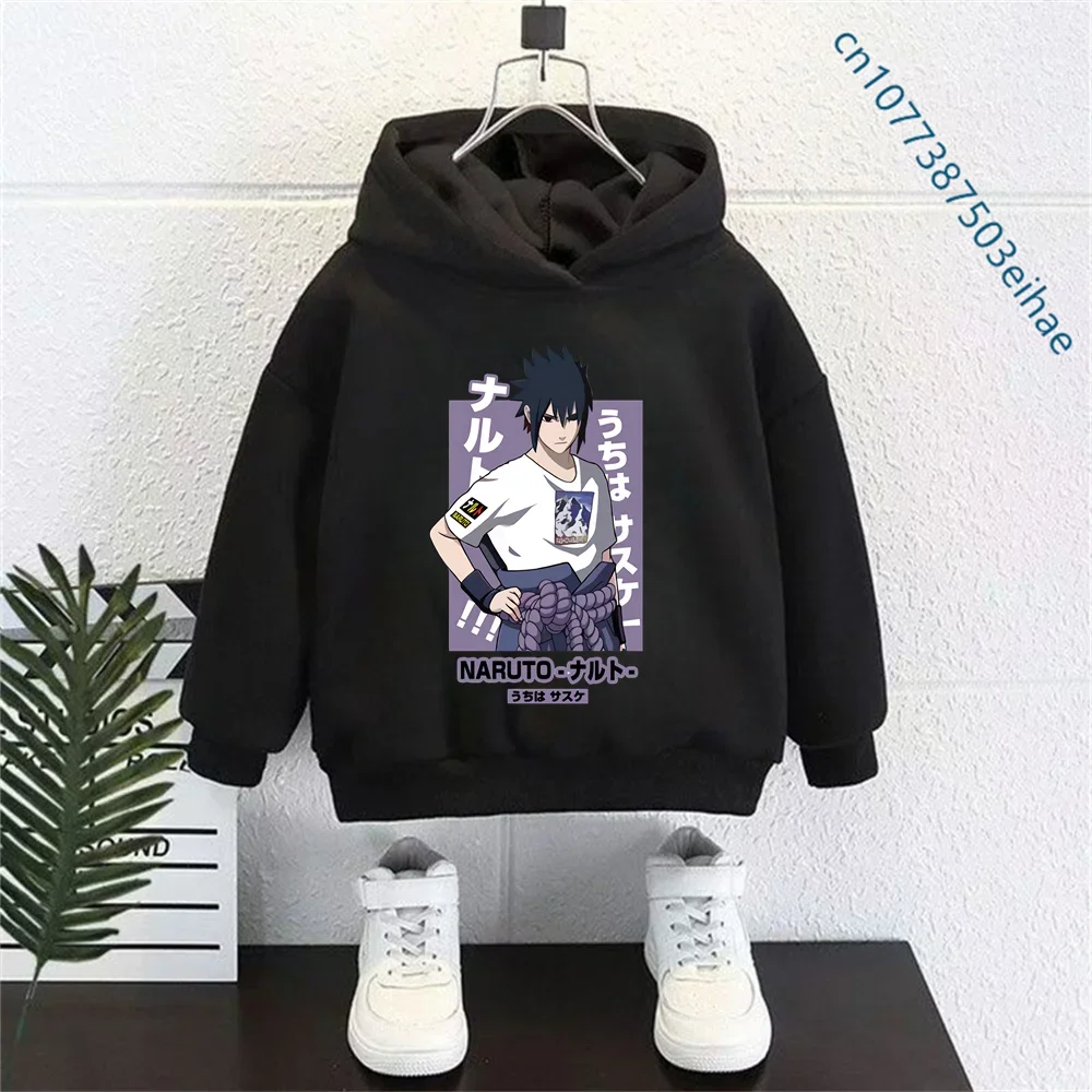 Naruto Children Hooded Sweatshirt Harajuku Cartoon Themed Long-Sleeved Pullover Street Fashion Top Spring Autumn Soft Outfit
