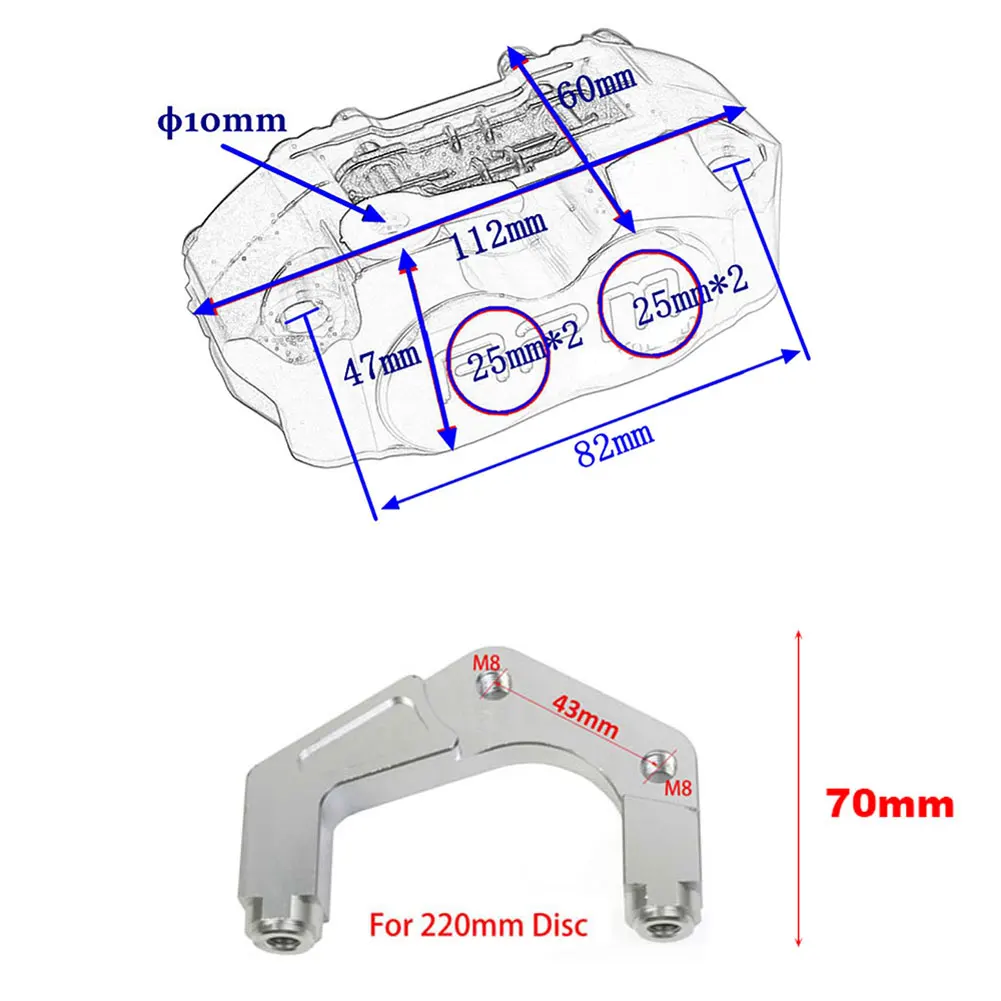 RPM Motorcycle Scooter 82mm front Brake Calipers With 220mm Disc Brake Pump Adapter Bracket For Yamaha Aerox BWS RSZ 100 50 rr