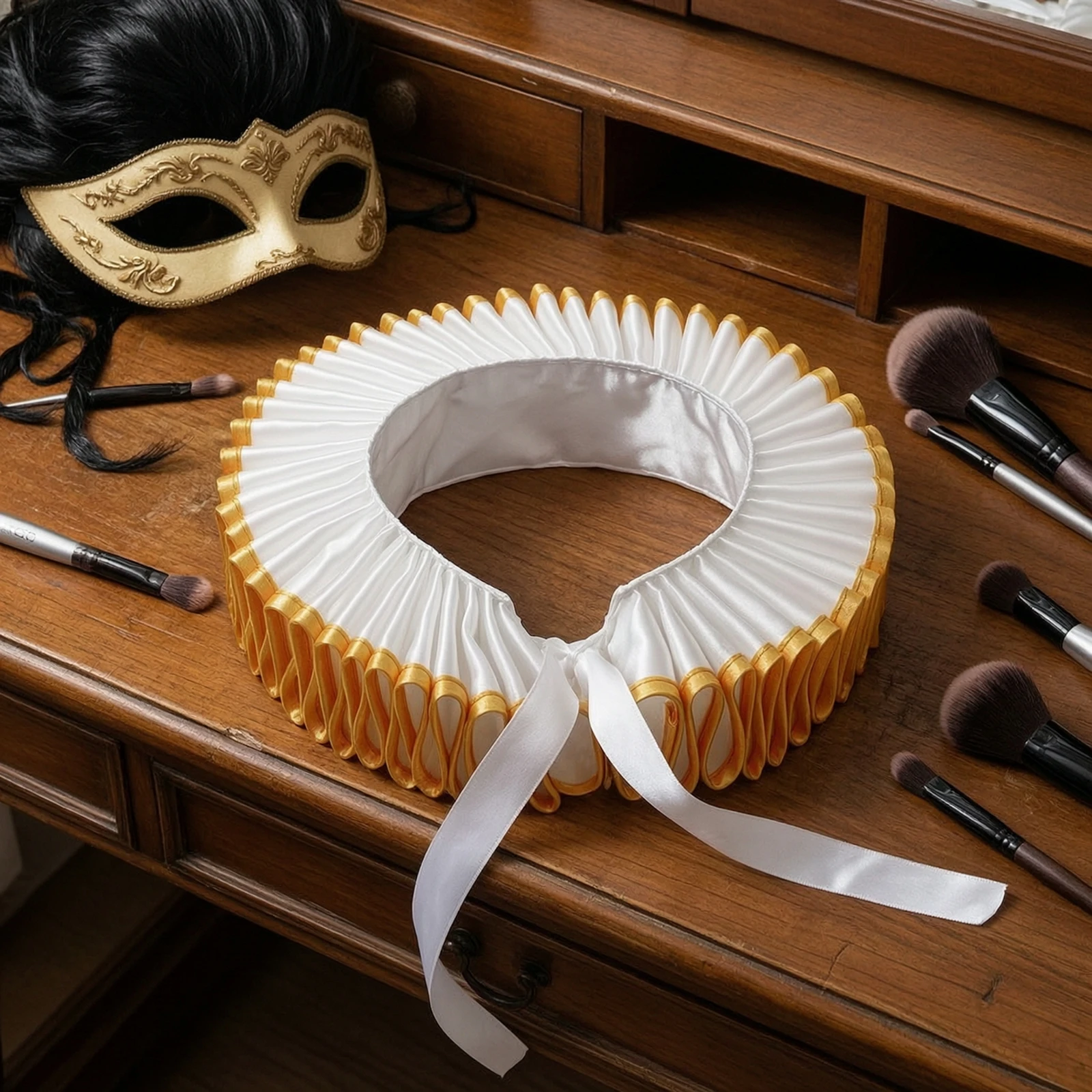 Ruff Collar with Tie Closure Pleated Clown Collar Accessory Theatrical for Cosplayers, Halloween, Cosplay
