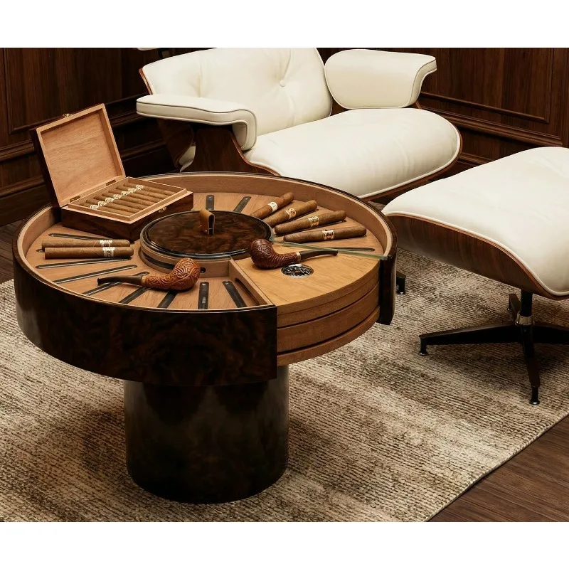 Italian light luxury cigar table solid wood high-end mansion villa multi-functional side table