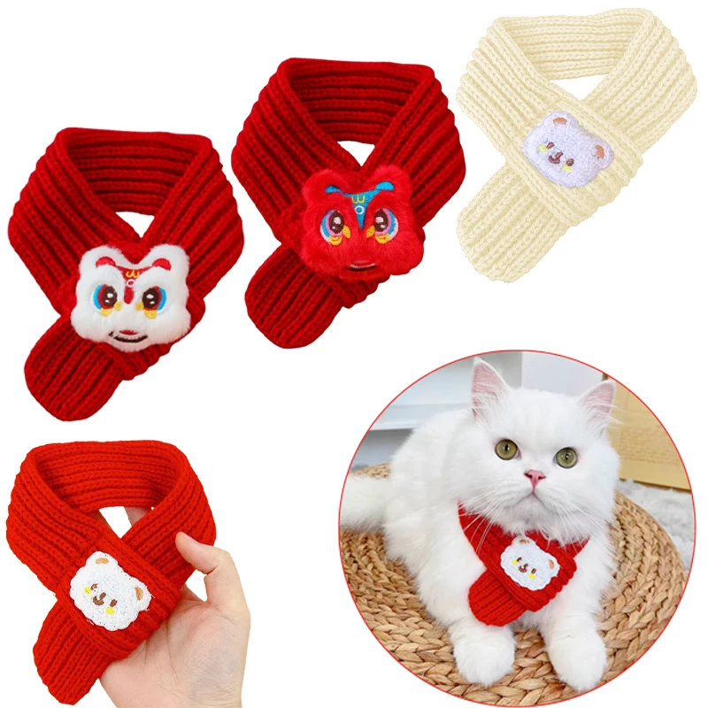 

Warm Knitted Pet Scarf for Dog And Cat Christmas Cute New Year Poodle Teddy Yorkshire Kitten Winter Accessories