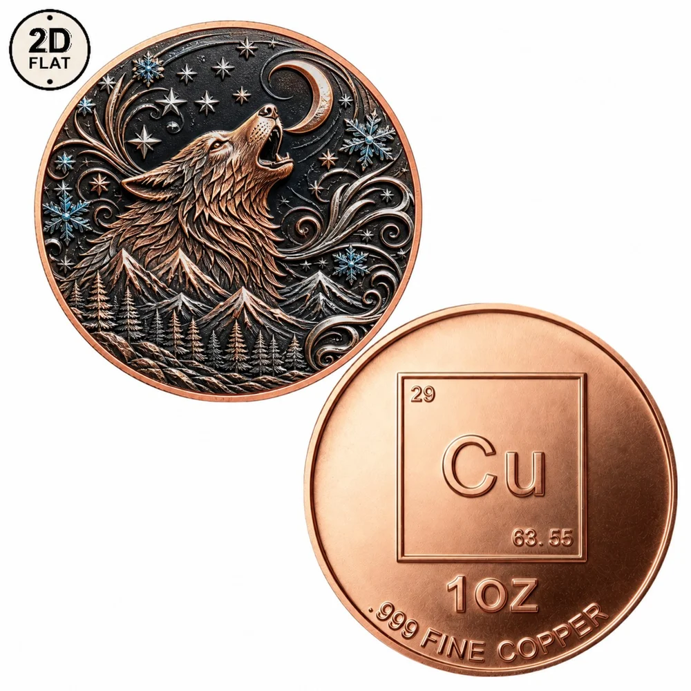 1pc Snow Mountain Howling Wolf 1oz .999 Fine Copper Challenge Coin Wild Animal Totem Collectible Medal Keepsake Holiday Gifts