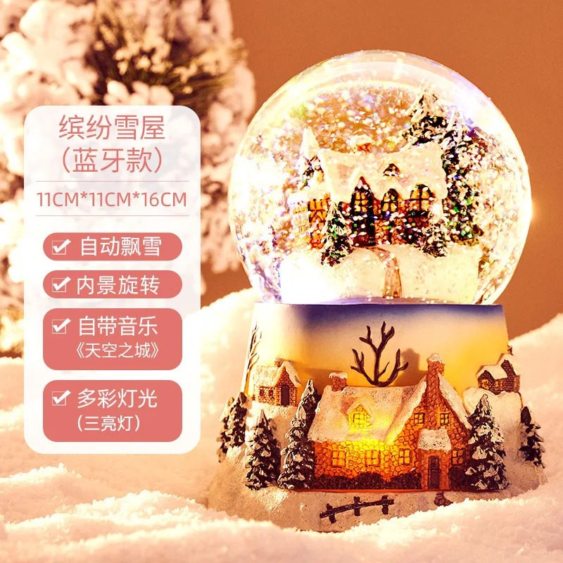 

Glass Crystal Ball Rotating Music Music Box Christmas Birthday Gift Snow Ornament Girls and Children