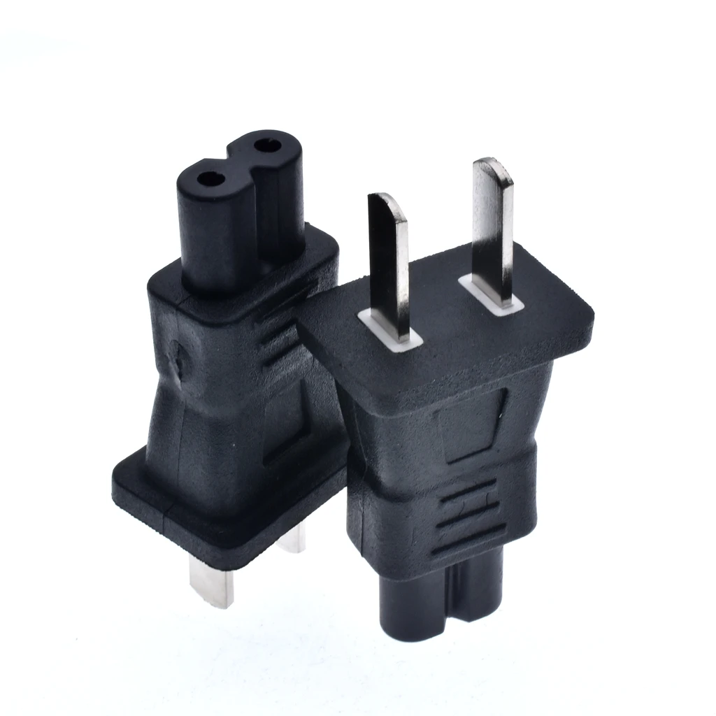 US NEMA 5-15P 2-pin power cable plug to IEC C7 figure 8 receptacle plug adapter converter 10A 125V AC