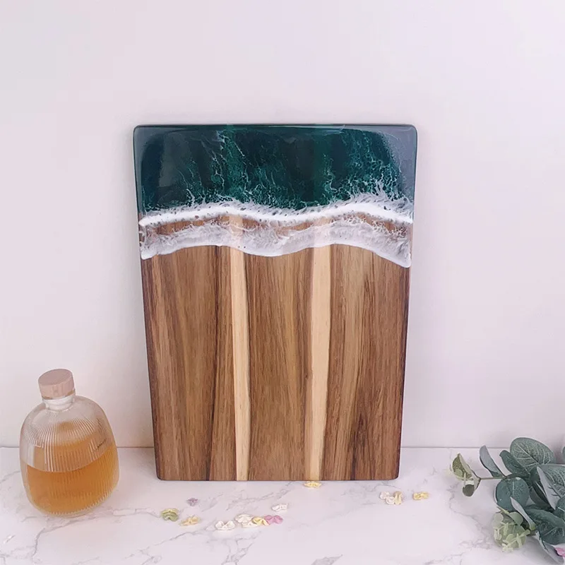 Acacia Wood Cutting Board Resin Blue Wave Pattern for Kitchen Acacia Wood Epoxy Resin Cutting ， Cheese and Challah Board