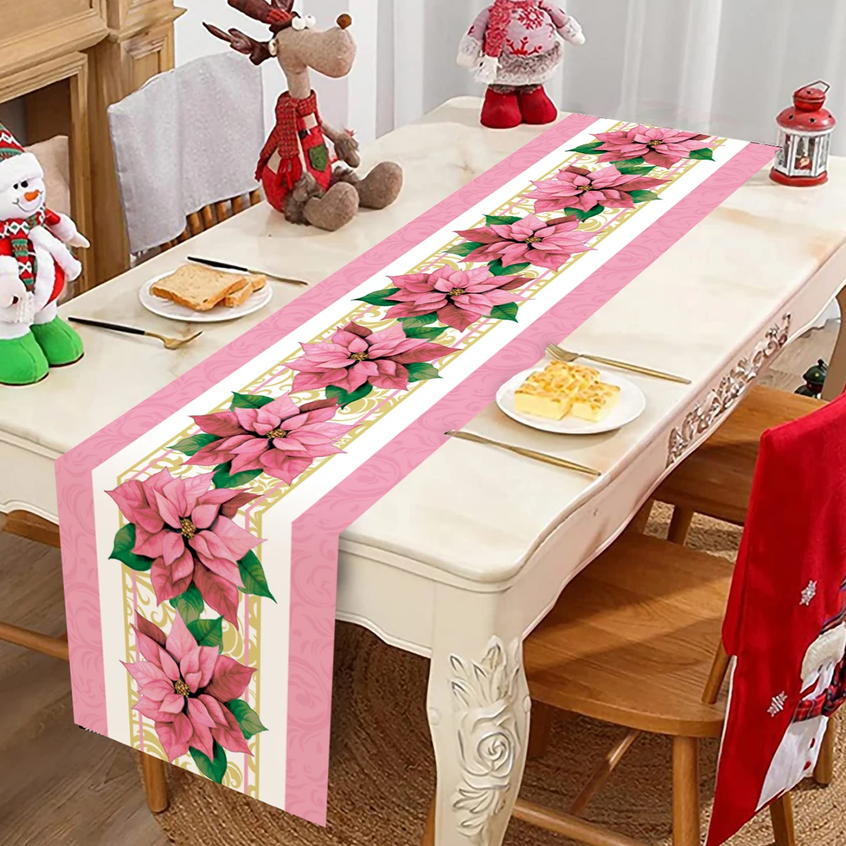 

1pc Christmas Table Runner Snowman Christmas Tree Pink Table Cover For Home Party Table Decoration Christmas Decoration 2024