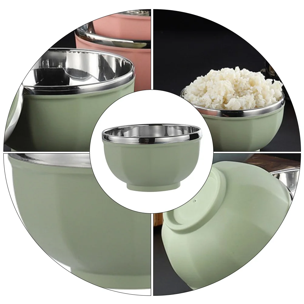 

Stainless Steel Rice Heat-Resistant Soup Bowl For Noodles Ramen Food Serving Kitchen Supply Household Double-Layer Bowl