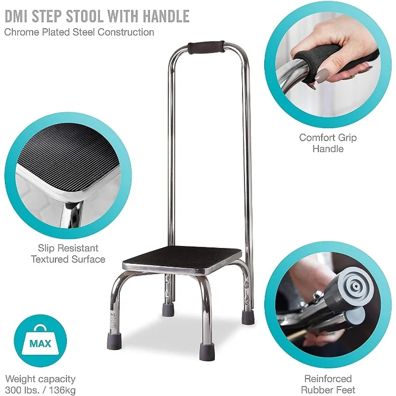 Step Stool with Handle and Non Skid Rubber Platform, Lightweight and Sturdy Stool for Seniors, Adults and Children, Holds up