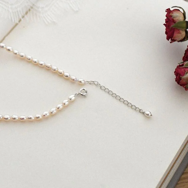 4-5mm Natürliche Süßwasser Perle Halskette Echte S925 Sterling Silber Choker Halskette Für Frauen Schmuck Mode Geschenk – Detail 4
