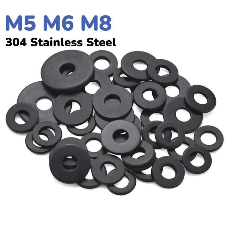 Black 304 Stainless Steel Metal Flat Washer Enlarged Super Thin Flat Plain Gasket M5 M6 M8