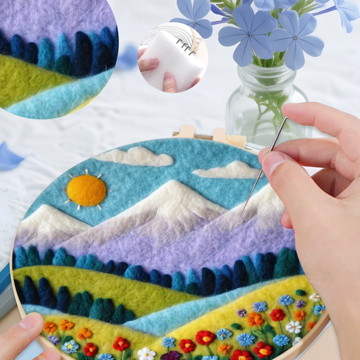 

SDOYUNO Wool Felt Painting Kit Landscape Wool Burlap Set Wool For Felting Felt Fabric Diy Craft Package Adult Home Decoration