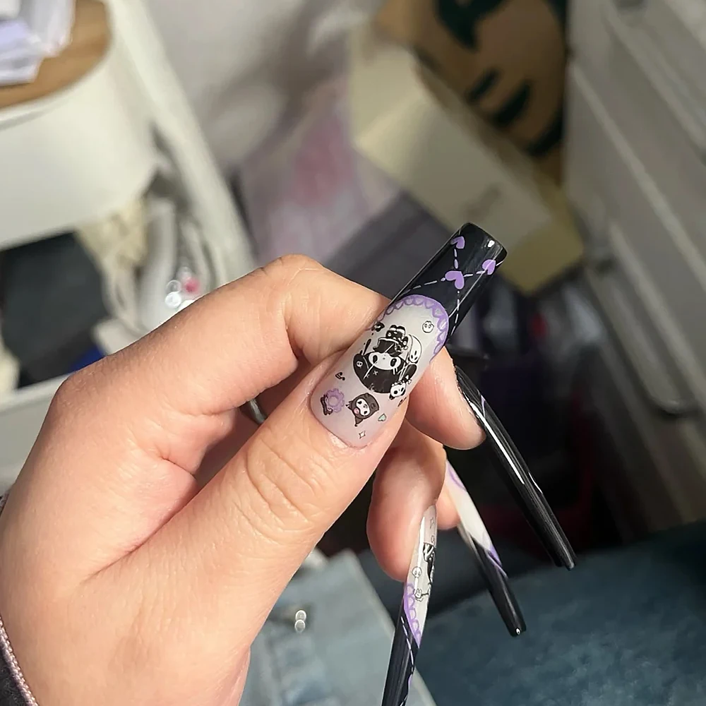 10롤/박스 쿠로미 네일 트랜스퍼 스티커 이블 메이드 코스튬 쿠로미 디자인 네일 데칼 Y2K 스윗 쿨 걸스 할로윈 네일 데코