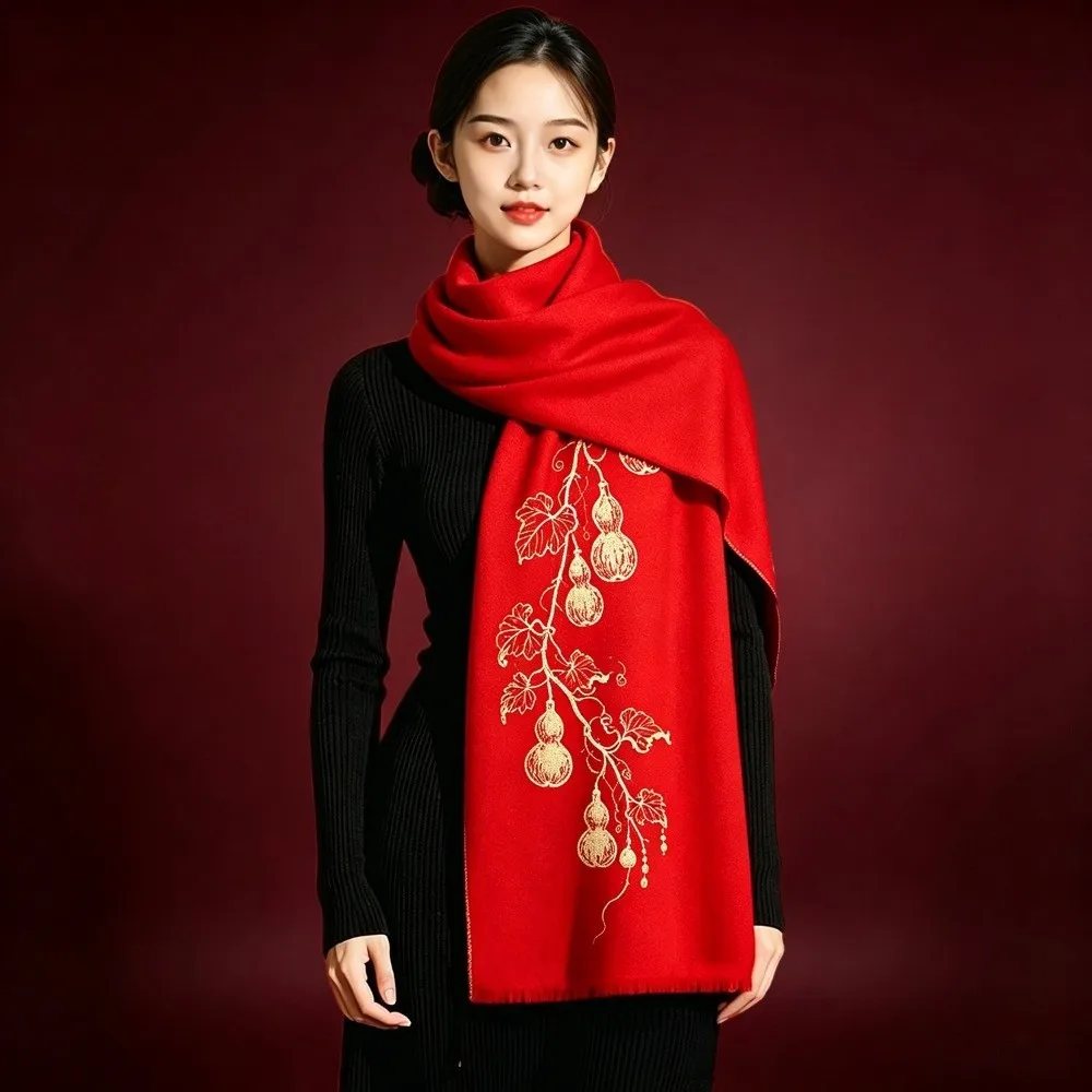 Lamb Cartoon Shape Chinese New Year Sheep Long Scarf Windproof Polyester Red Long Shawl Soft Warm Long Turban Year of Sheep Gift