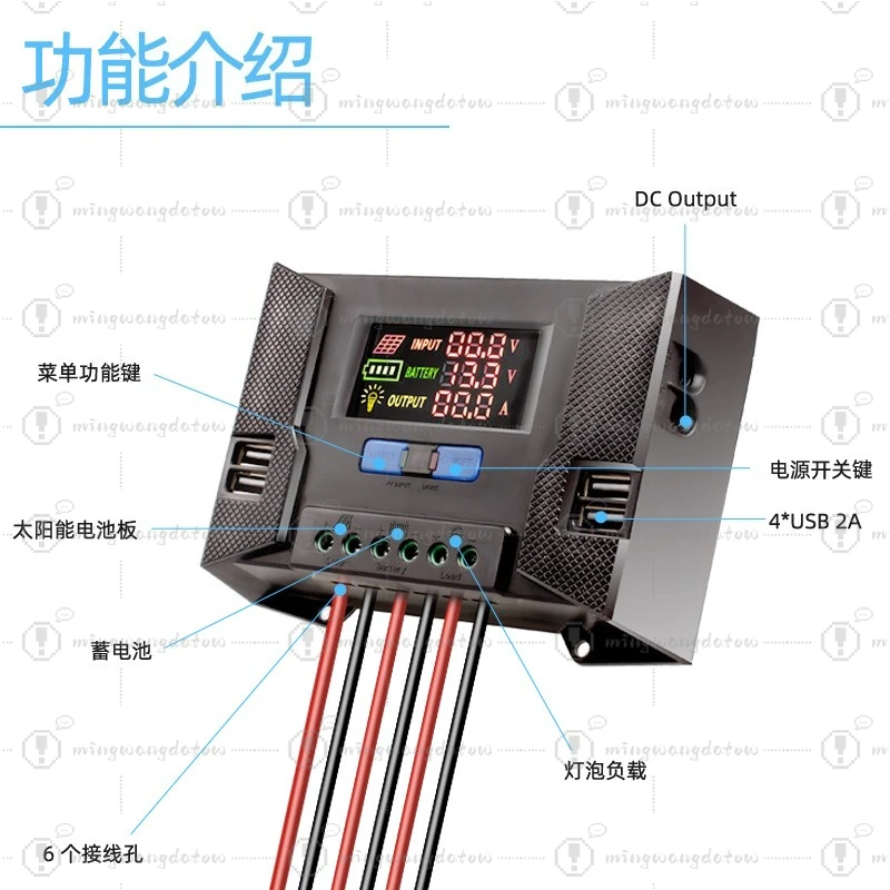 Solar Controller 12V/24V, Color Screen Display, 20A/30A, 4 USB Ports