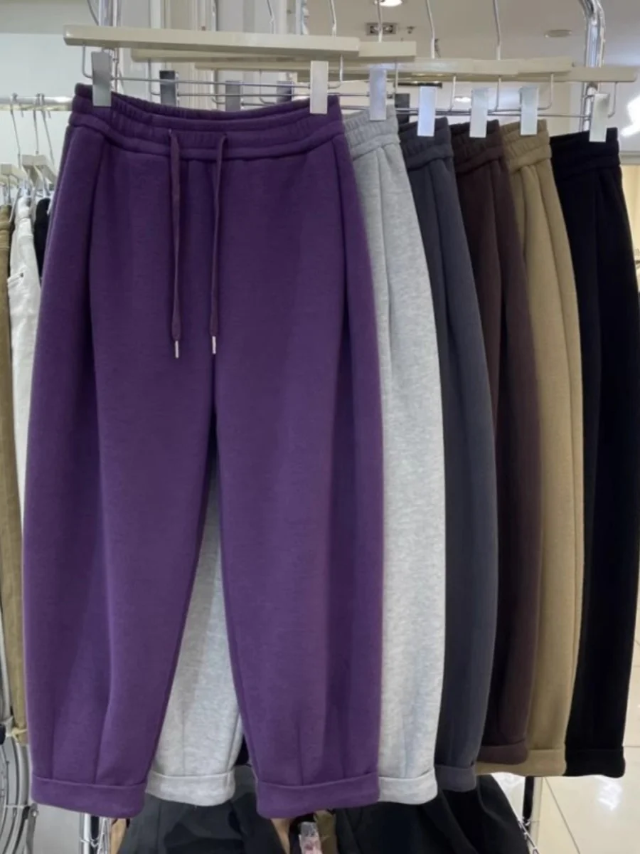 plus Size 300 Pou Extra Thi Fce Lined Women's Sweatpants Loose Slimming Winter Sports Trousers High Waist Long Pants