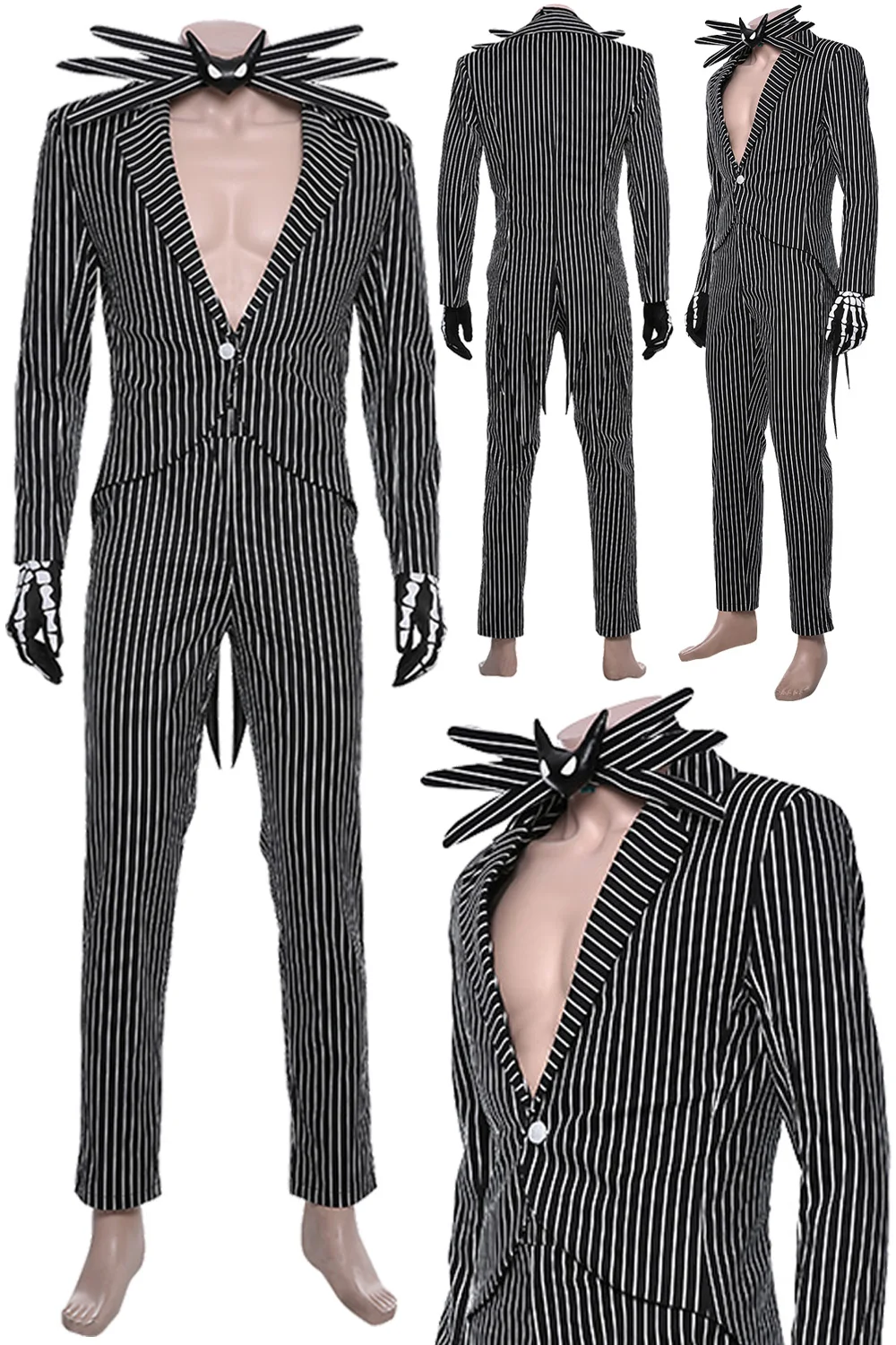 

Jack Cosplay White Black Striped Suit Costume Movie After Nightmare Of The Christmas Roleplay Men Outfits Neck Bow Tie Halloween