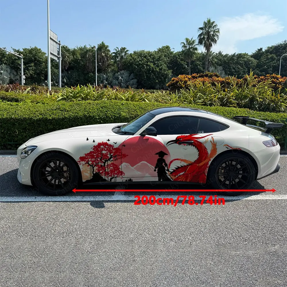 Crimson Phoenix Warrior Soul Car Side Wraps, Self-Adhesive PVC Waterproof & Scratch-Resistant Stickers, Car Accessory Gift