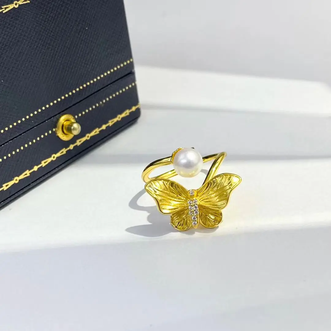 فراشة S925 فضة قابل للتعديل حلقة جبل إعدادات النتائج حوامل ملحقات أجزاء ل 6-7 مللي متر اللؤلؤ 5 قطعة/الوحدة #5