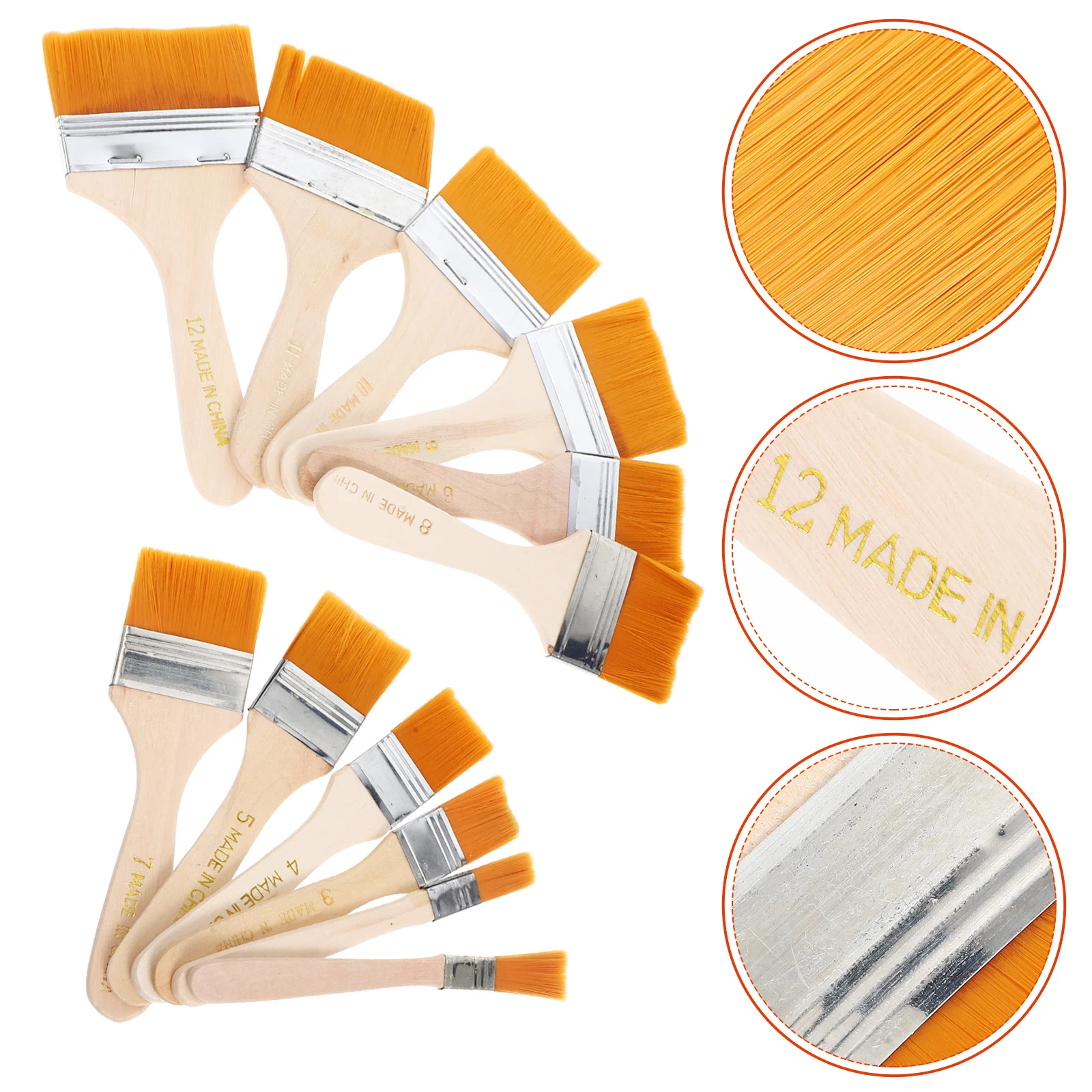 

1Set 's Graffiti Brush Set 12 Flat Nylon Hair Wooden Penholder Oil Acrylic Painting Brush Durable Practical Art Supplies