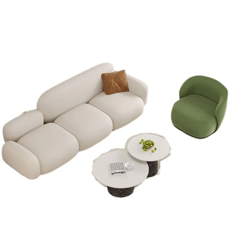 

French light luxury straight row sofa sitting area reception Internet celebrity small apartment living room cream tofu block