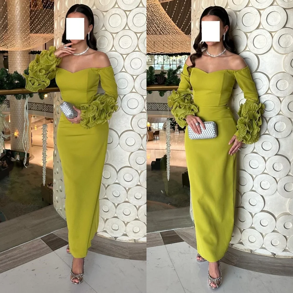 

Yipeisha Retro Off-the-shoulder Sheath Anke Length Evening es Hugging Chiffon Customized Saudi Arabia es