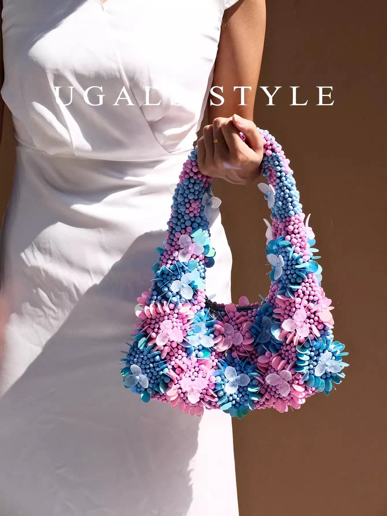 Women Handbag Beads Beaded Handmade Shoulder Bag Solid Floral Evening Bag Holiday Vacation Beach Bag Wedding Party Clutch Purse