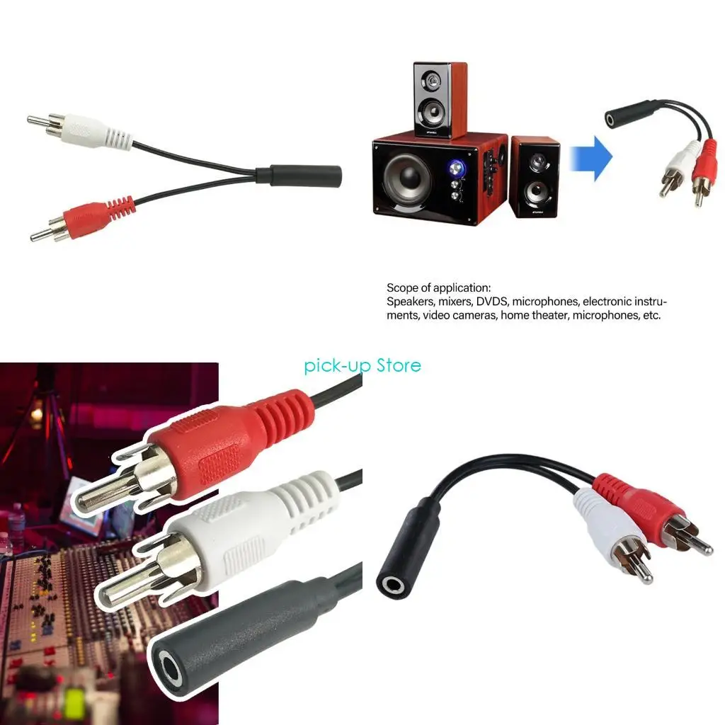 Cabo de som Q5WA 3,5 mm para 2RCA 3,5 mm fêmea para 2RCA macho divisor Y adaptador cabo estéreo para telefone tablet home theaters