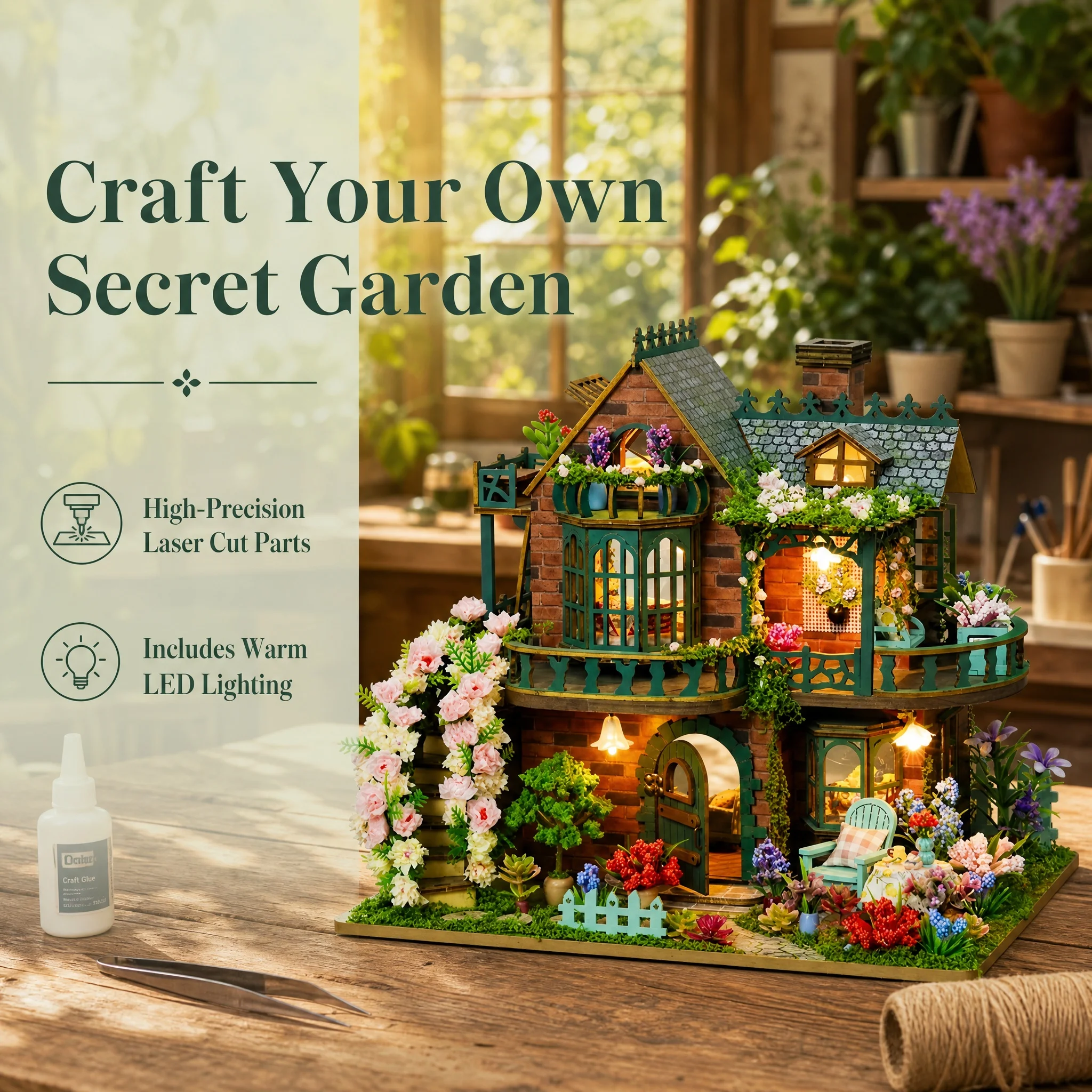 

DIY Wooden Elven Garden Villa 3D Puzzle Assembly Kit-Handmade Miniature Scene Model for Friends Birthday Gifts Home Decoration