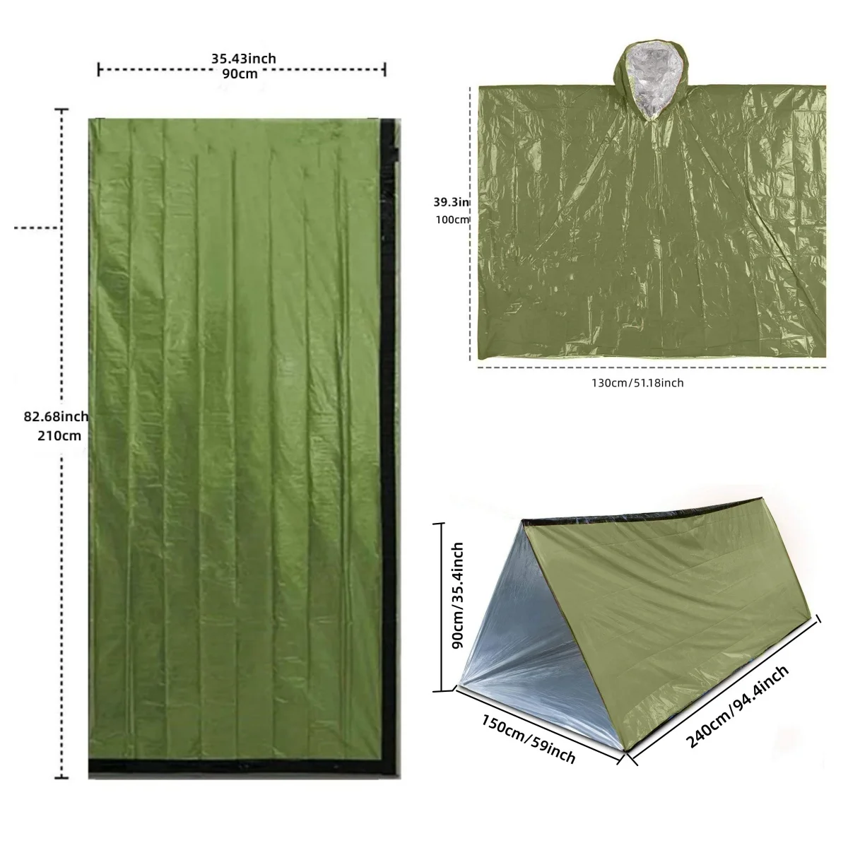 ชุดฉุกเฉินกลางแจ้ง 3 ชิ้น ได้แก่ เต็นท์ เสื้อกันฝน ถุงนอน ปฐมพยาบาลฉุกเฉินกลางแจ้ง การเดินทาง ฉนวนกลางแจ้ง