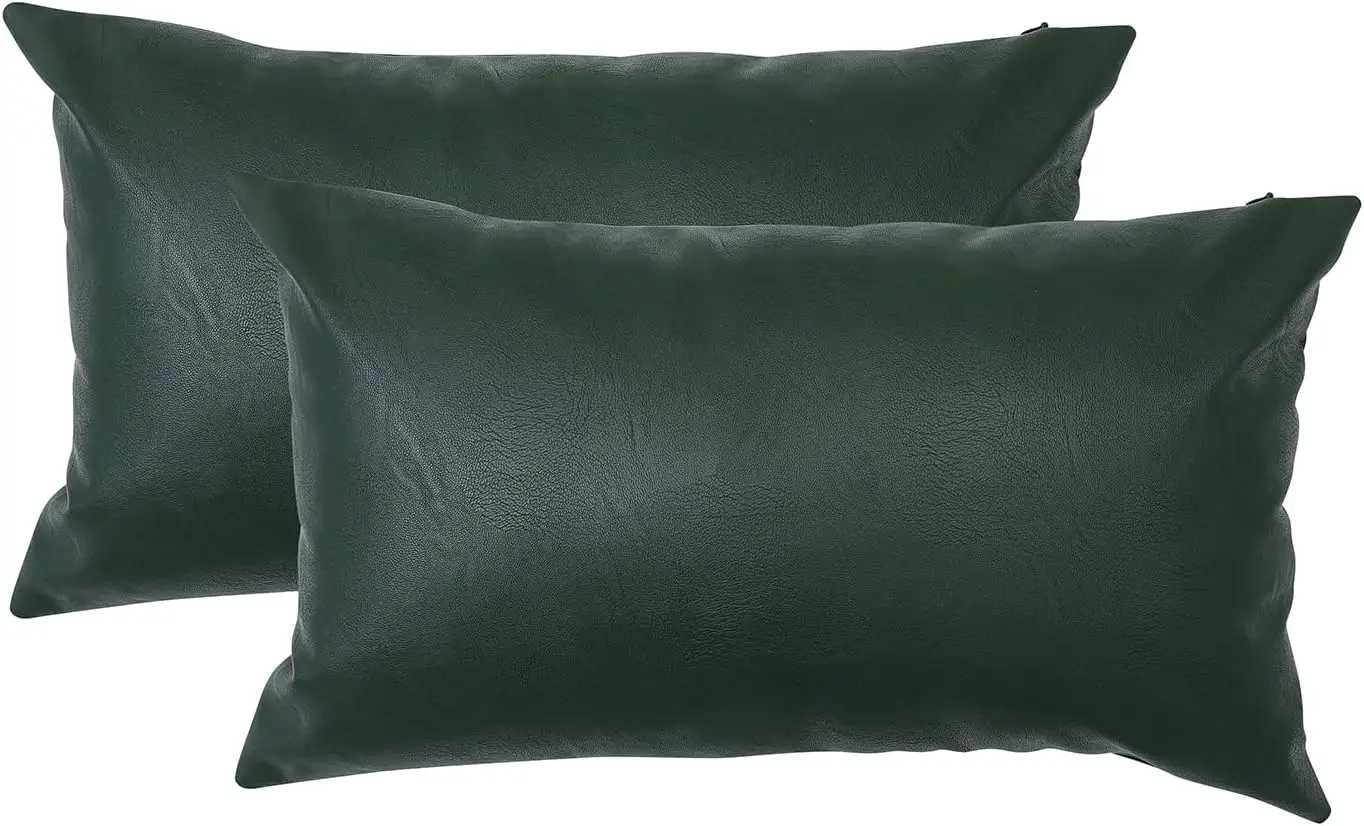 

Set Of 2 Faux Leather Throw Pillow Covers, Thi Cognac Modern Solid Decorative For Bedroom Living Room. Cushion Cases For Couch
