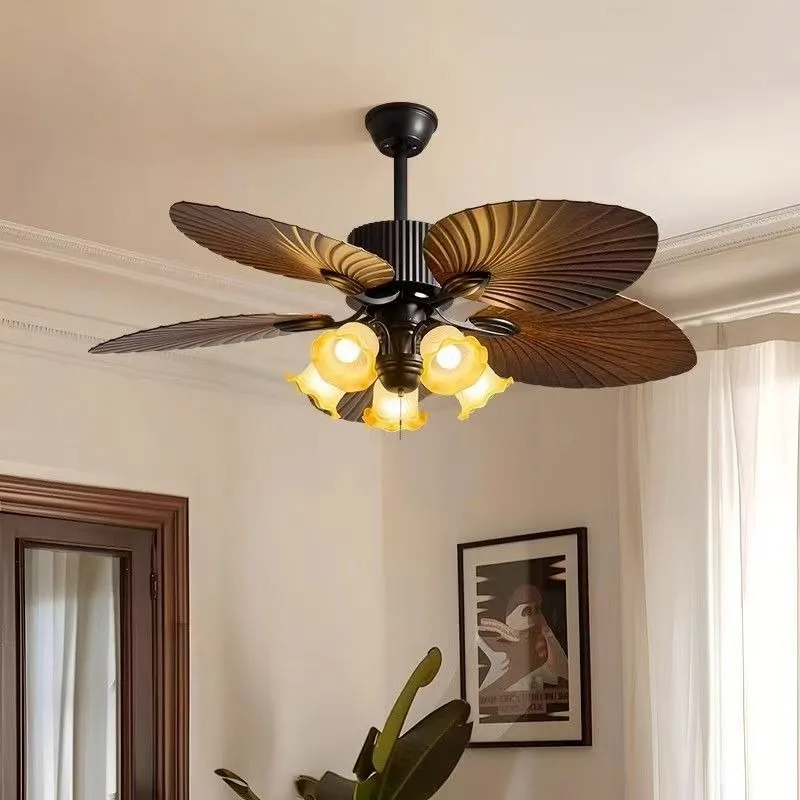 

Banana Leaf Medieval Restaurant Ceiling Fan Light South East Asia Living Room Household Fan Chandelier Bedroom Ceiling Fan Light