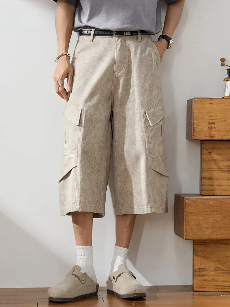 

Американская рабочая одежда в стиле ретро, мужские брюки длиной 7/8, свободные прямые брюки с широкими штанинами, повседневные летние модные хлопковые джинсы