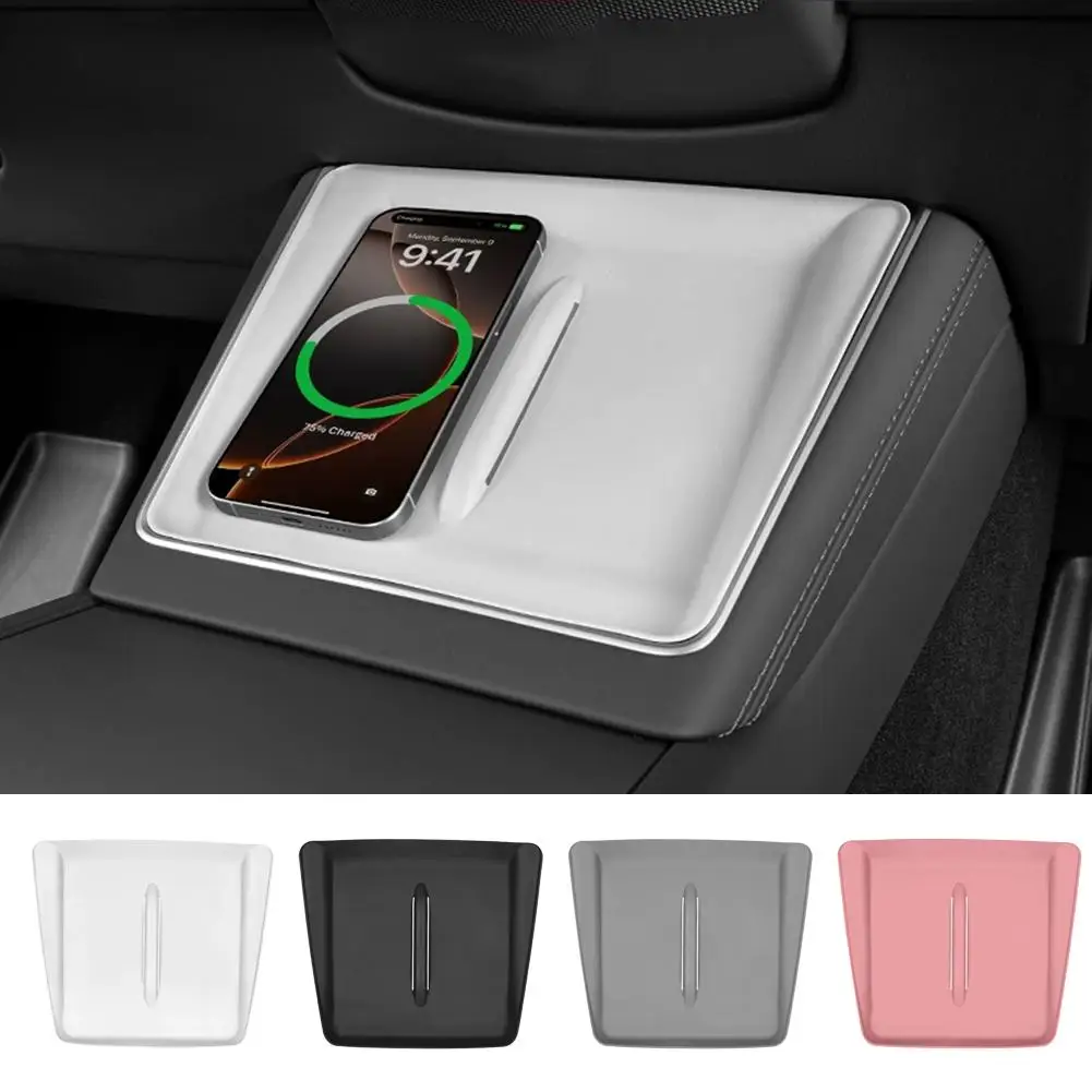 For Tesla Model Y YL Juniper 2026 Ultra-Thin Wireless Charging Pad Anti Slip Center Console Mat Cover Car Interior Accessories