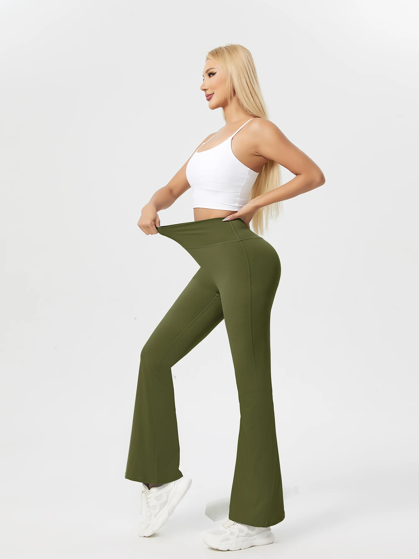 Gran oferta, mallas deportivas con fruncido en el trasero, pantalones de Yoga de Color sólido, mallas para mujer, pantalones de entrenamiento acampanados