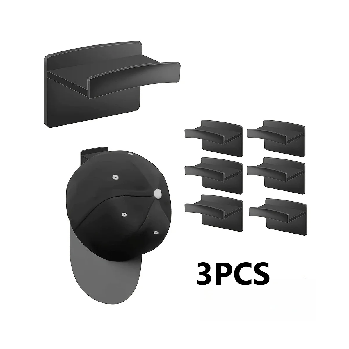 3pcs Adhesive Baseball Cap Hooks - Easy Install , Traceless Plastic Hat Rack for Home and Office, Utility Hooks