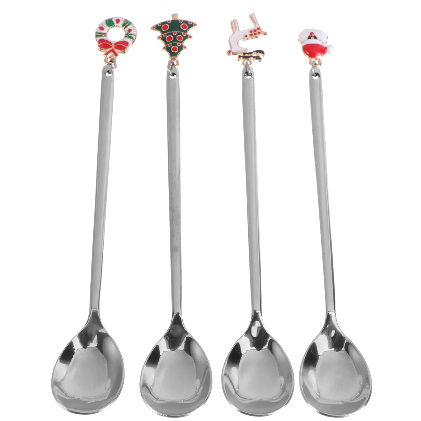 

4Pcs Christmas Tree Spoons Hanging Cup Scoops Novel Christmas Silverware for Tea Coffee Stirring Kitchen Utensil