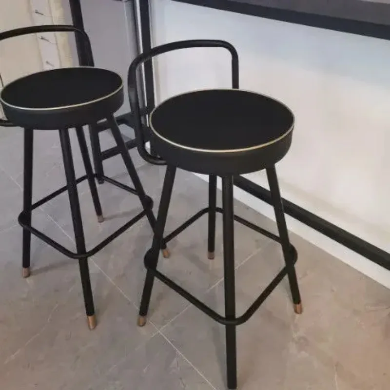 Nordic luxury word bar stool, modern metal faux leather black back dining chair, living room banquet salon furniture decoration