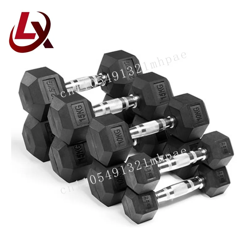 

Hot selling product custom weight fixed rubber dumbbell iron weightlifting gym hexagonal dumbbell 5 pounds 10 pounds